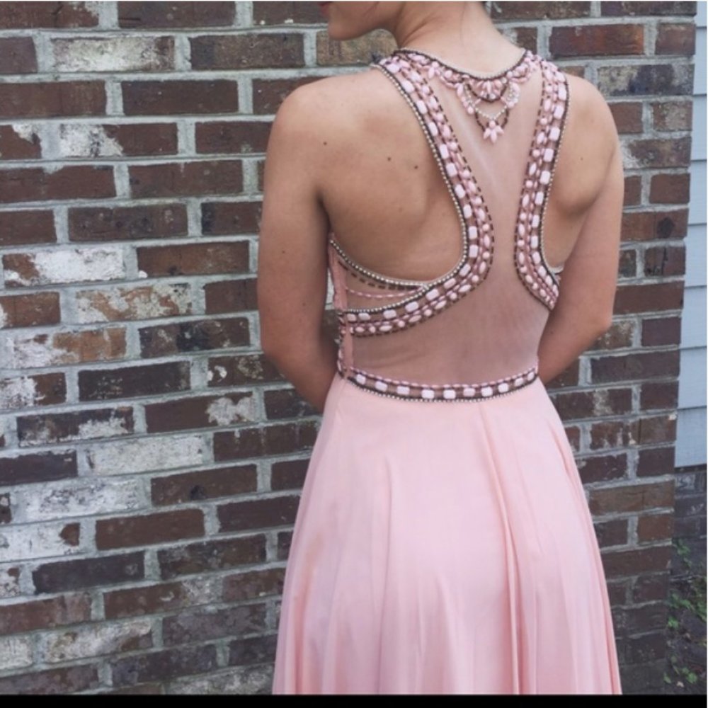 Pink Beaded Egyptian-Inspired Prom Dress